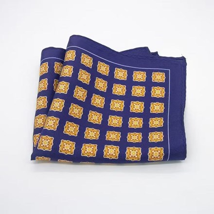 Heritage Tile – Navy & Gold Tile Motif Pocket Square YBPSQ05
