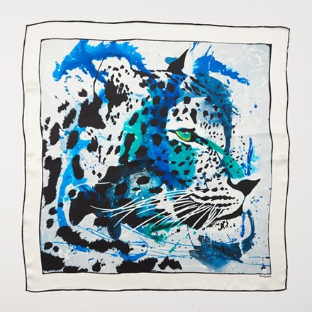 African Leopard Blue Silk Scarf SCARF007